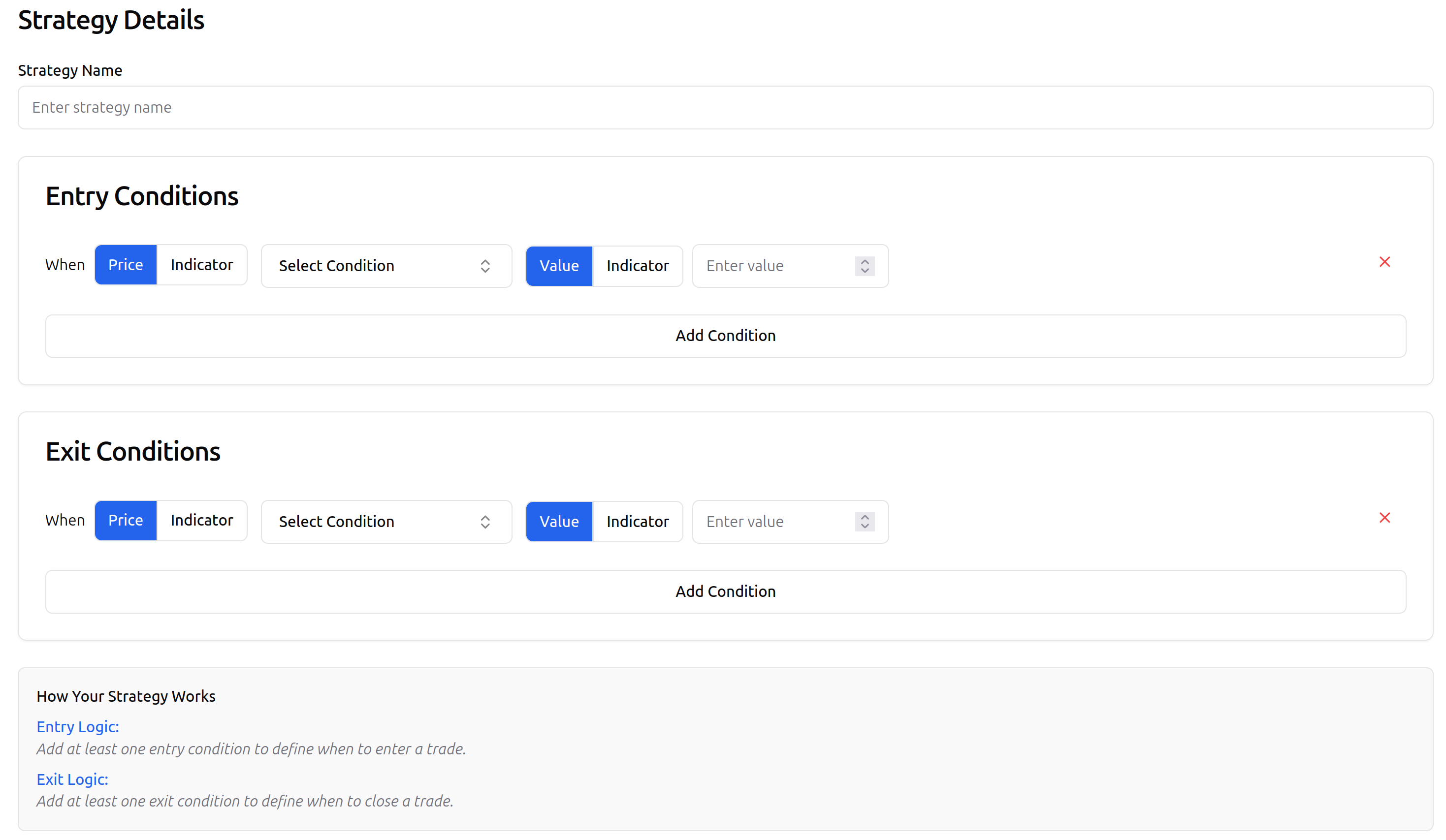 Create New Strategy Page